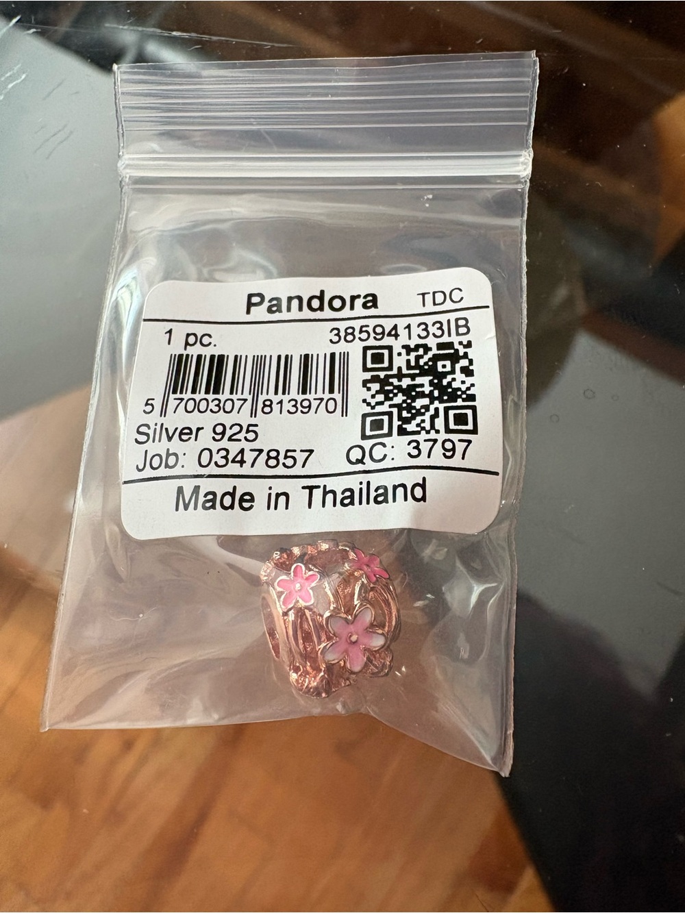 Pandora Rose Gold Plated Charm with Pink Floral Accents